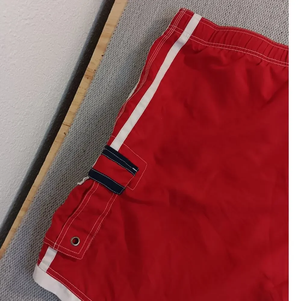 Vtg Tommy Hilfiger Board Swim Shorts XXL 44 Red/White Stripe Beach Big Man‎